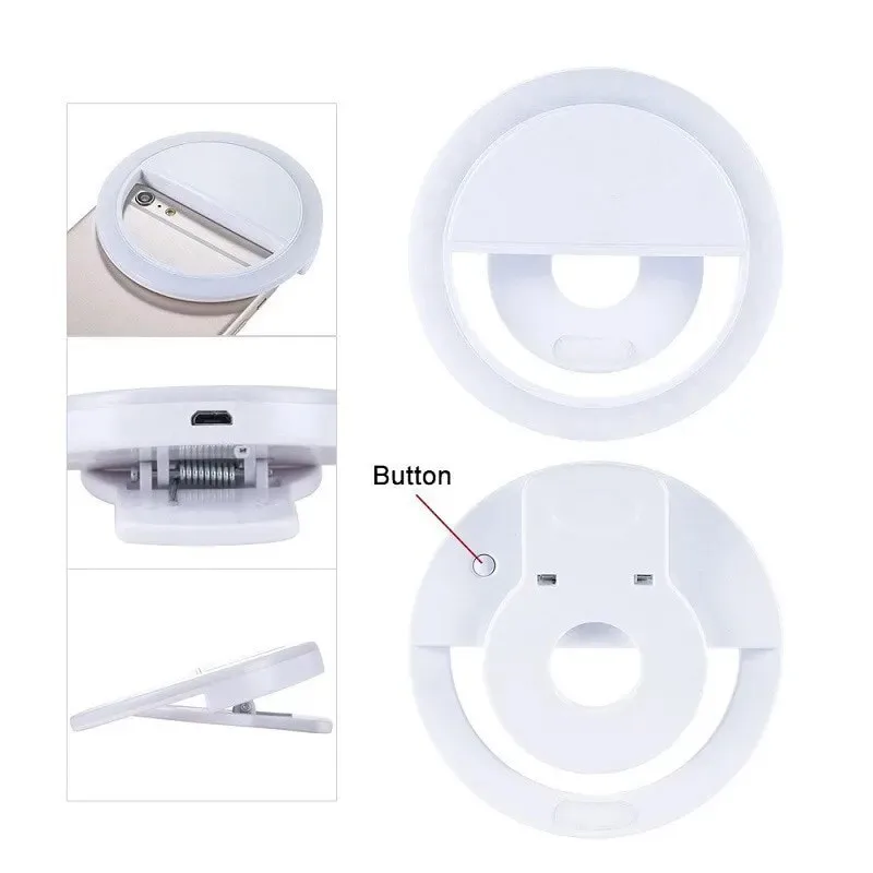 USB Rechargeable LED Selfie Ring Light with Phone Clip Photo Lamps Video Light Photography Ringlight for iPhone Samsung Xiaomi