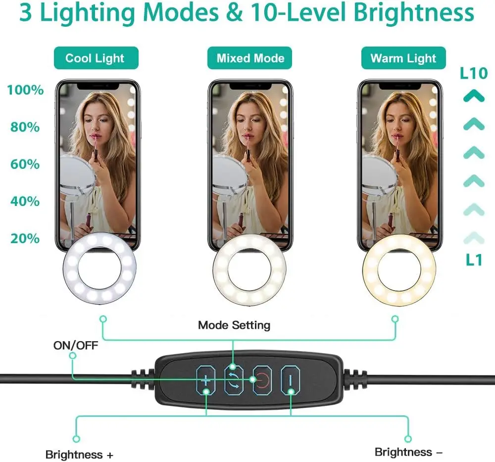 Universal Flexible Mobile Phone Holder with Selfie Ring Light Office Lazy Bracket Desk Lamp LED Light for Live Stream Fill Light