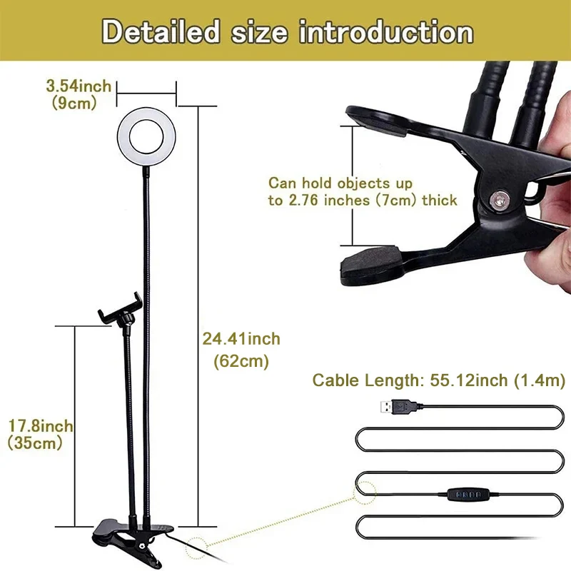 Universal Flexible Mobile Phone Holder with Selfie Ring Light Office Lazy Bracket Desk Lamp LED Light for Live Stream Fill Light