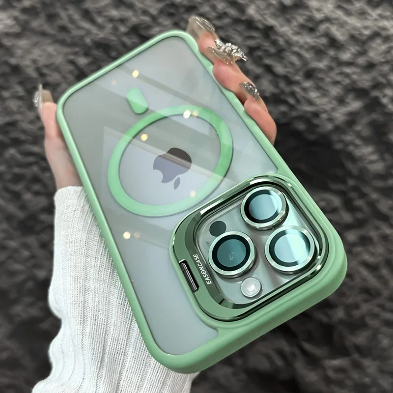 Luxury Metal Ring Bracket High Transparent Shockproof Mobile Phone Case For iPhone 16 15 14 13 12 11 ProMax Lens protective film