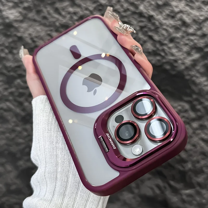Luxury Metal Ring Bracket High Transparent Shockproof Mobile Phone Case For iPhone 16 15 14 13 12 11 ProMax Lens protective film