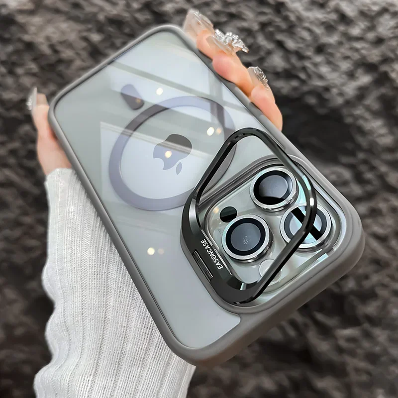 Luxury Metal Ring Bracket High Transparent Shockproof Mobile Phone Case For iPhone 16 15 14 13 12 11 ProMax Lens protective film