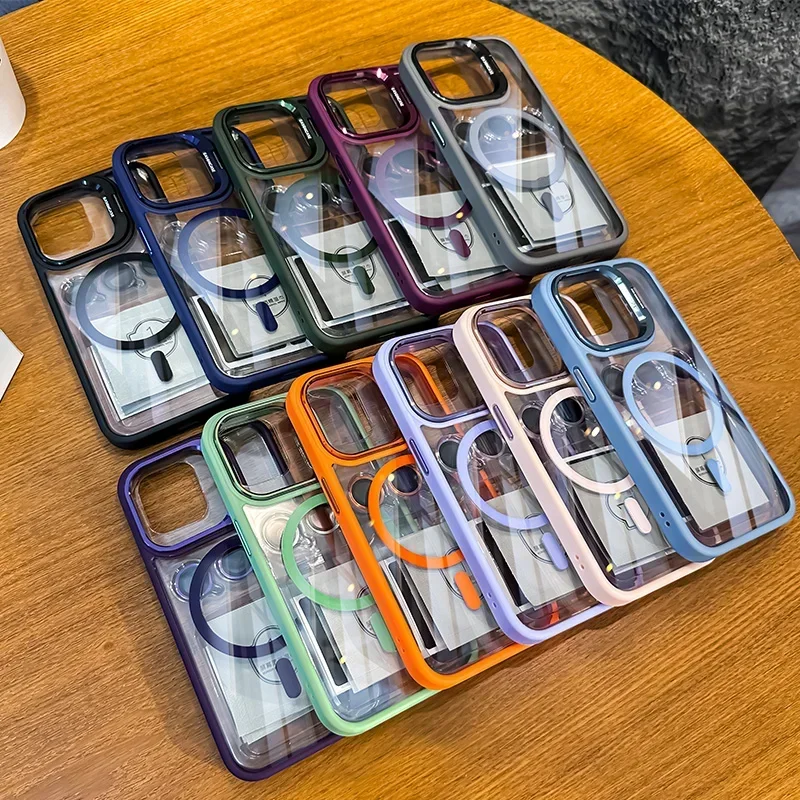 Luxury Metal Ring Bracket High Transparent Shockproof Mobile Phone Case For iPhone 16 15 14 13 12 11 ProMax Lens protective film