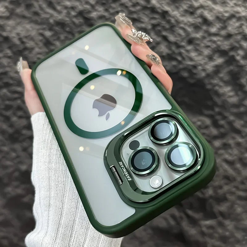 Luxury Metal Ring Bracket High Transparent Shockproof Mobile Phone Case For iPhone 16 15 14 13 12 11 ProMax Lens protective film