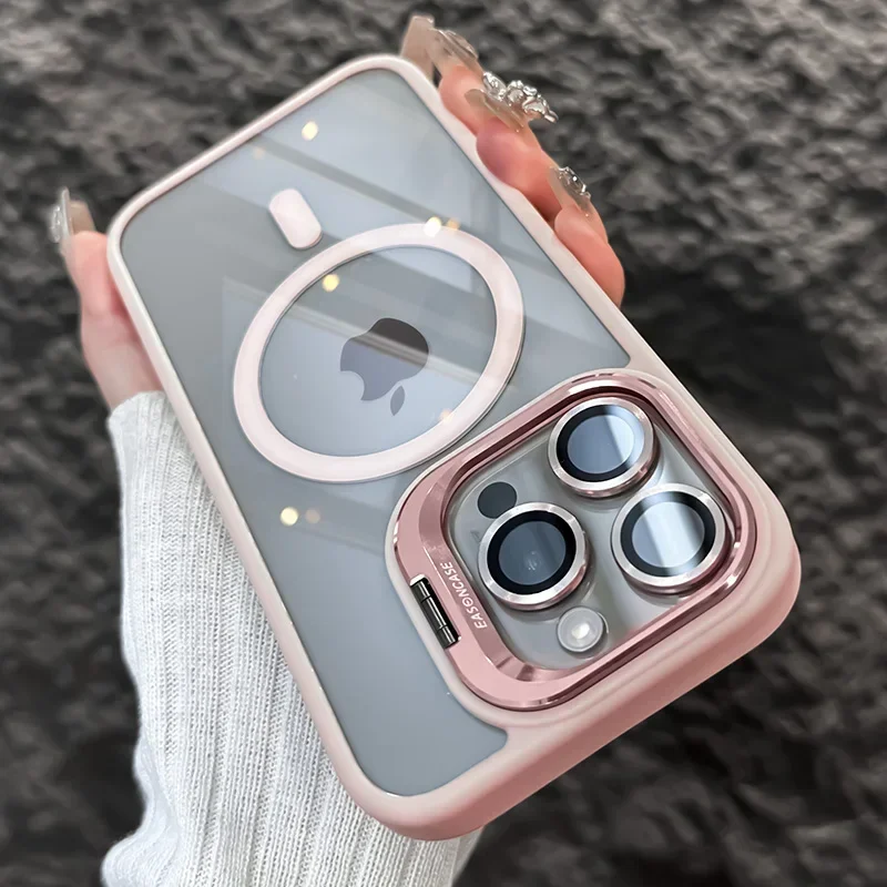 Luxury Metal Ring Bracket High Transparent Shockproof Mobile Phone Case For iPhone 16 15 14 13 12 11 ProMax Lens protective film