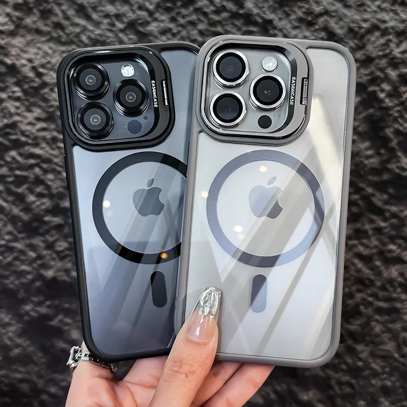 Luxury Metal Ring Bracket High Transparent Shockproof Mobile Phone Case For iPhone 16 15 14 13 12 11 ProMax Lens protective film
