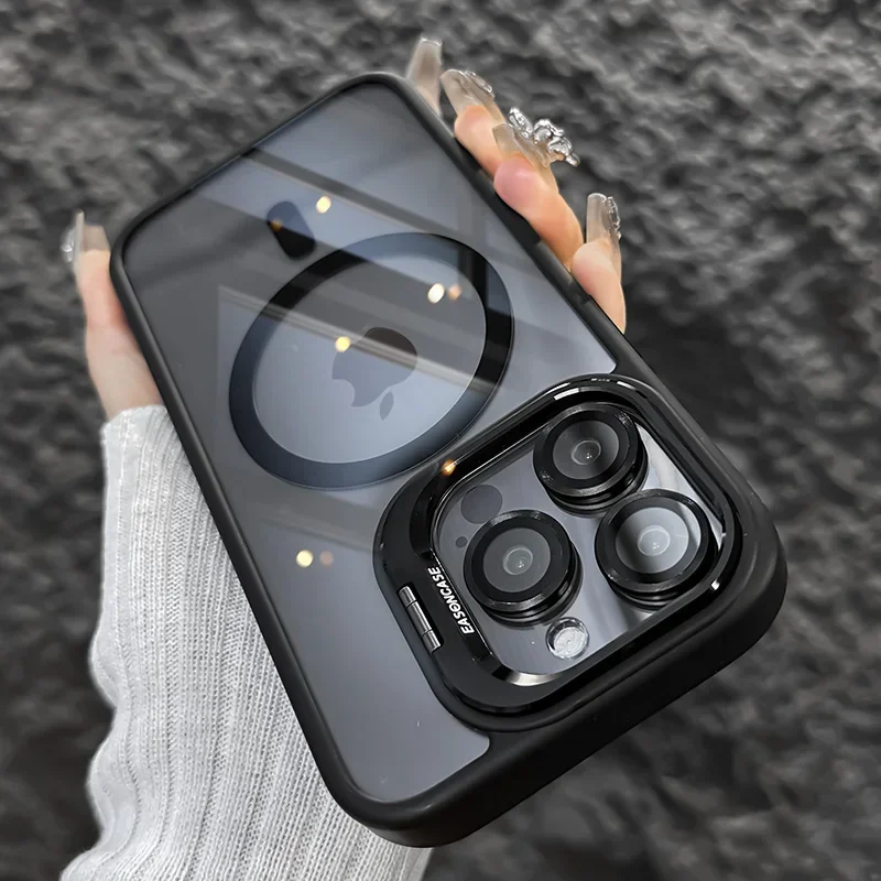 Luxury Metal Ring Bracket High Transparent Shockproof Mobile Phone Case For iPhone 16 15 14 13 12 11 ProMax Lens protective film