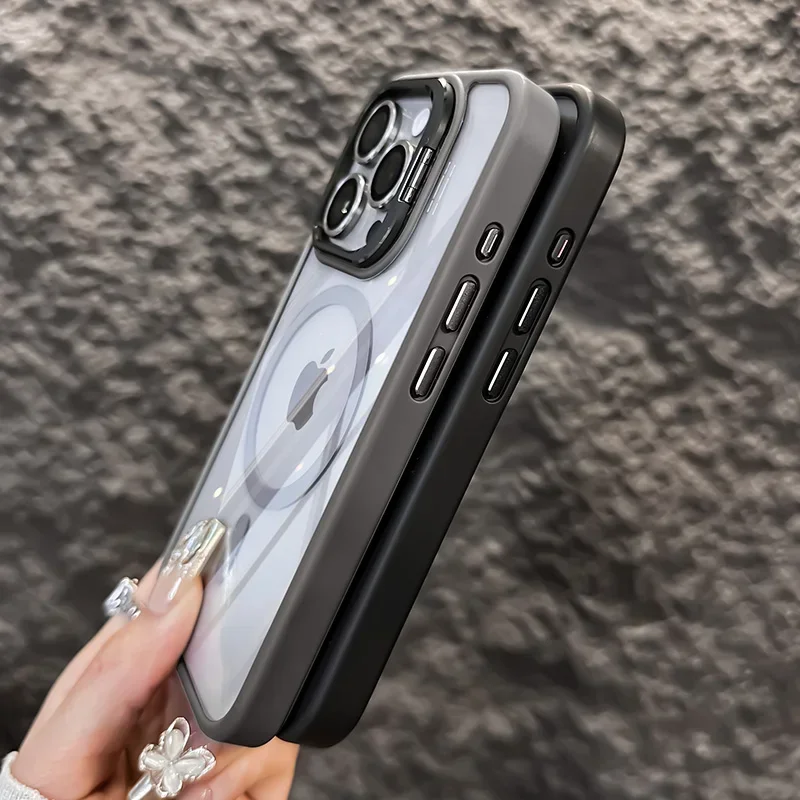 Luxury Metal Ring Bracket High Transparent Shockproof Mobile Phone Case For iPhone 16 15 14 13 12 11 ProMax Lens protective film