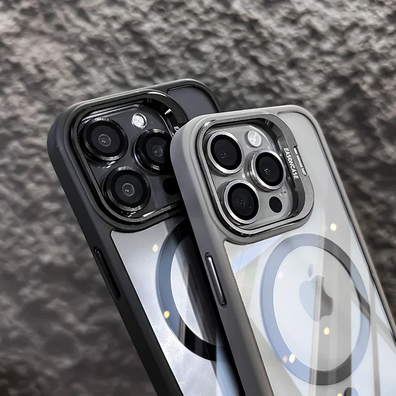 Luxury Metal Ring Bracket High Transparent Shockproof Mobile Phone Case For iPhone 16 15 14 13 12 11 ProMax Lens protective film
