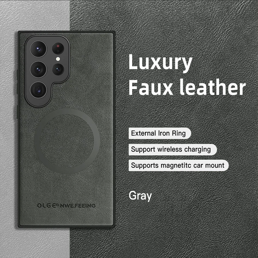 Magnetic Leather Case for Samsung Galaxy S25 S24 Ultra S20 S21 S23 S22 Note 20 Plus S25Ultra Car Wireless Charge Magsafe Cover