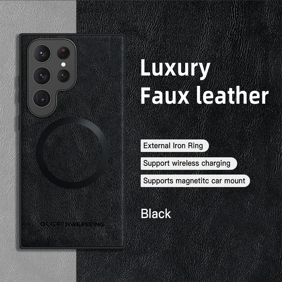 Magnetic Leather Case for Samsung Galaxy S25 S24 Ultra S20 S21 S23 S22 Note 20 Plus S25Ultra Car Wireless Charge Magsafe Cover