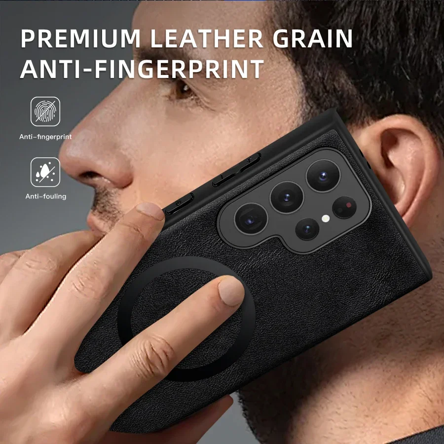 Magnetic Leather Case for Samsung Galaxy S25 S24 Ultra S20 S21 S23 S22 Note 20 Plus S25Ultra Car Wireless Charge Magsafe Cover