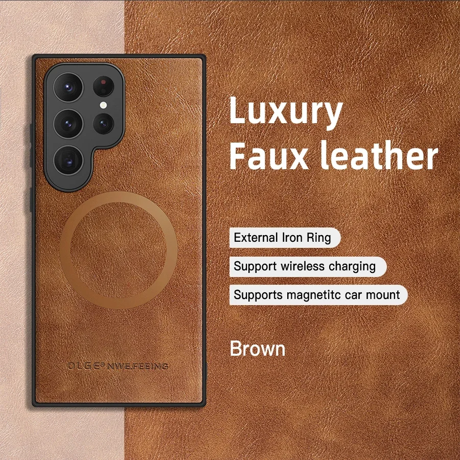 Magnetic Leather Case for Samsung Galaxy S25 S24 Ultra S20 S21 S23 S22 Note 20 Plus S25Ultra Car Wireless Charge Magsafe Cover
