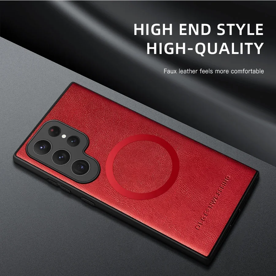 Magnetic Leather Case for Samsung Galaxy S25 S24 Ultra S20 S21 S23 S22 Note 20 Plus S25Ultra Car Wireless Charge Magsafe Cover