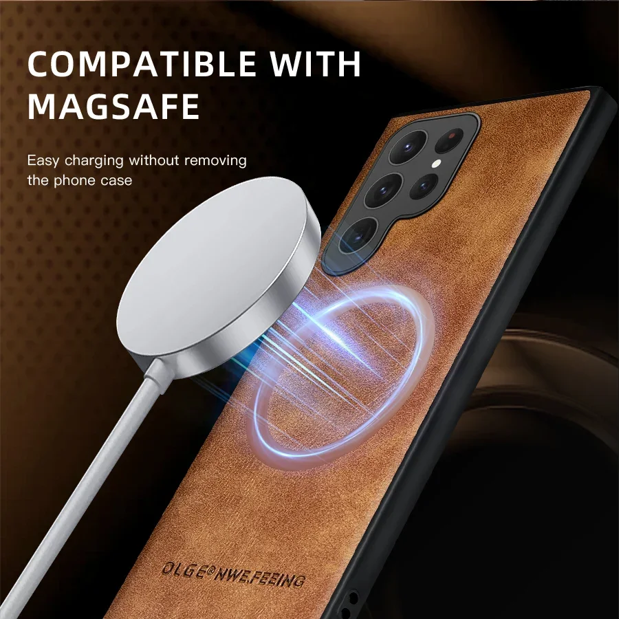 Magnetic Leather Case for Samsung Galaxy S25 S24 Ultra S20 S21 S23 S22 Note 20 Plus S25Ultra Car Wireless Charge Magsafe Cover