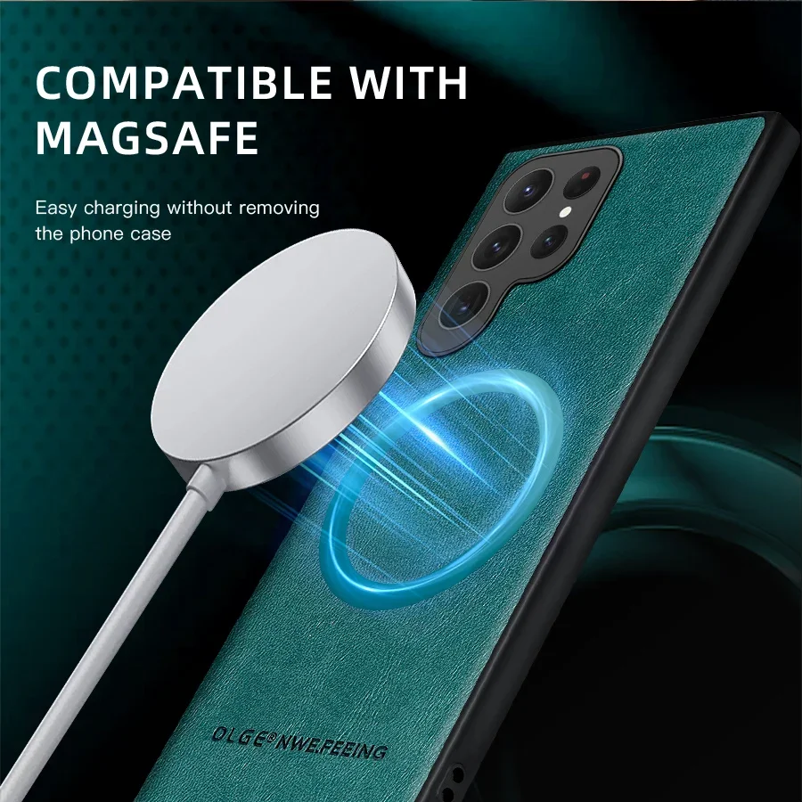 Magnetic Leather Case for Samsung Galaxy S25 S24 Ultra S20 S21 S23 S22 Note 20 Plus S25Ultra Car Wireless Charge Magsafe Cover