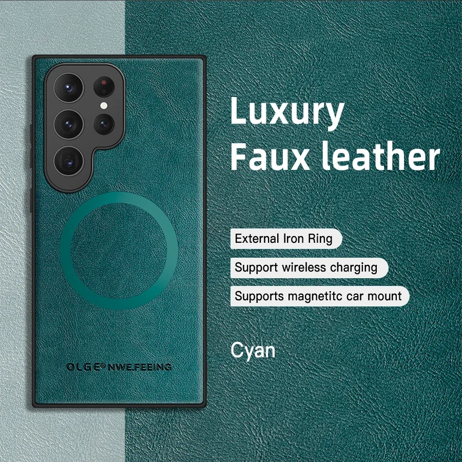 Magnetic Leather Case for Samsung Galaxy S25 S24 Ultra S20 S21 S23 S22 Note 20 Plus S25Ultra Car Wireless Charge Magsafe Cover