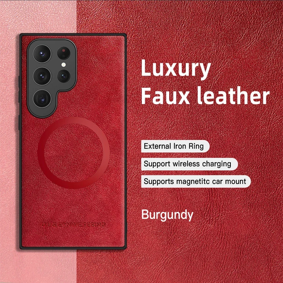 Magnetic Leather Case for Samsung Galaxy S25 S24 Ultra S20 S21 S23 S22 Note 20 Plus S25Ultra Car Wireless Charge Magsafe Cover