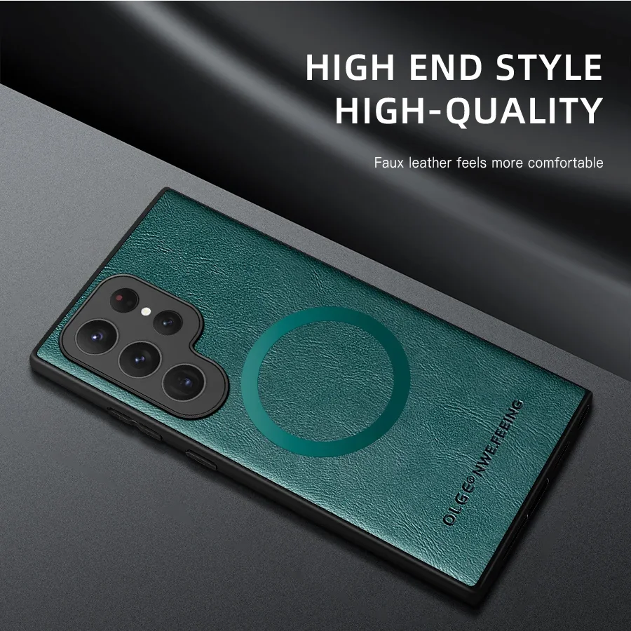 Magnetic Leather Case for Samsung Galaxy S25 S24 Ultra S20 S21 S23 S22 Note 20 Plus S25Ultra Car Wireless Charge Magsafe Cover