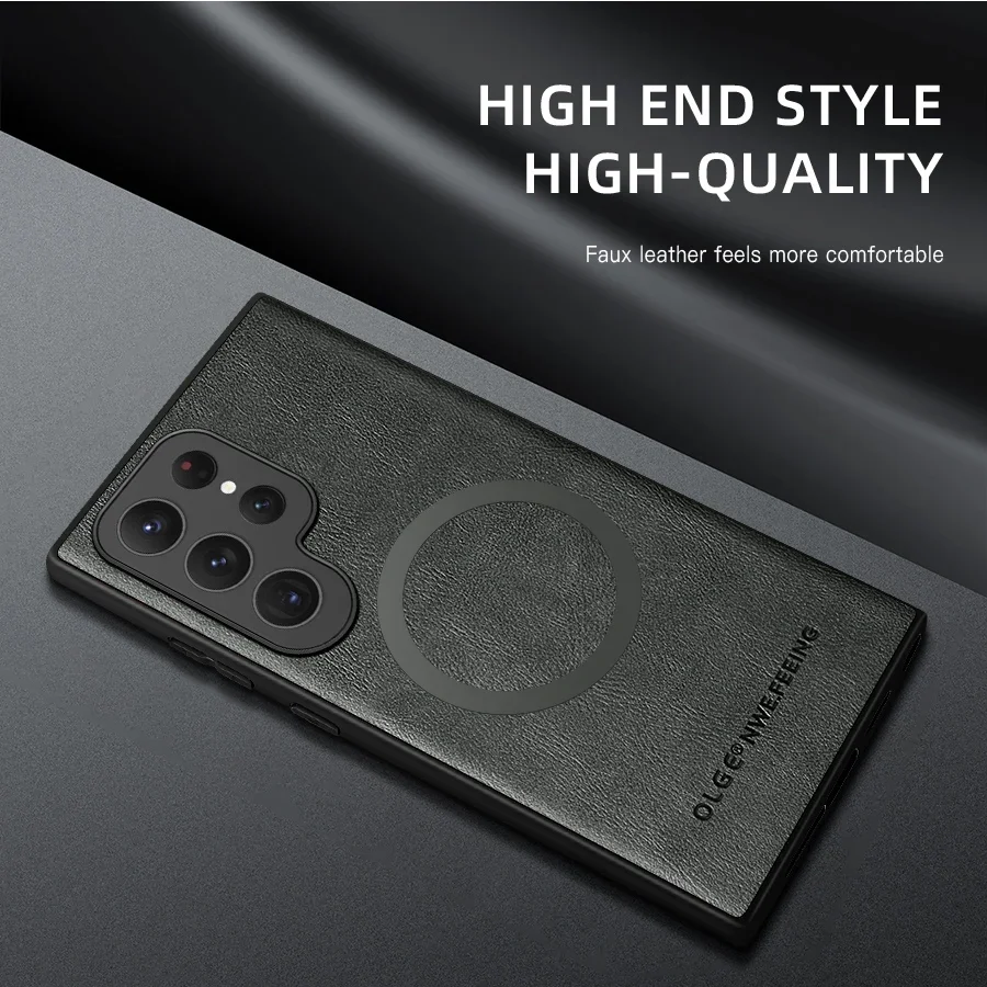 Magnetic Leather Case for Samsung Galaxy S25 S24 Ultra S20 S21 S23 S22 Note 20 Plus S25Ultra Car Wireless Charge Magsafe Cover