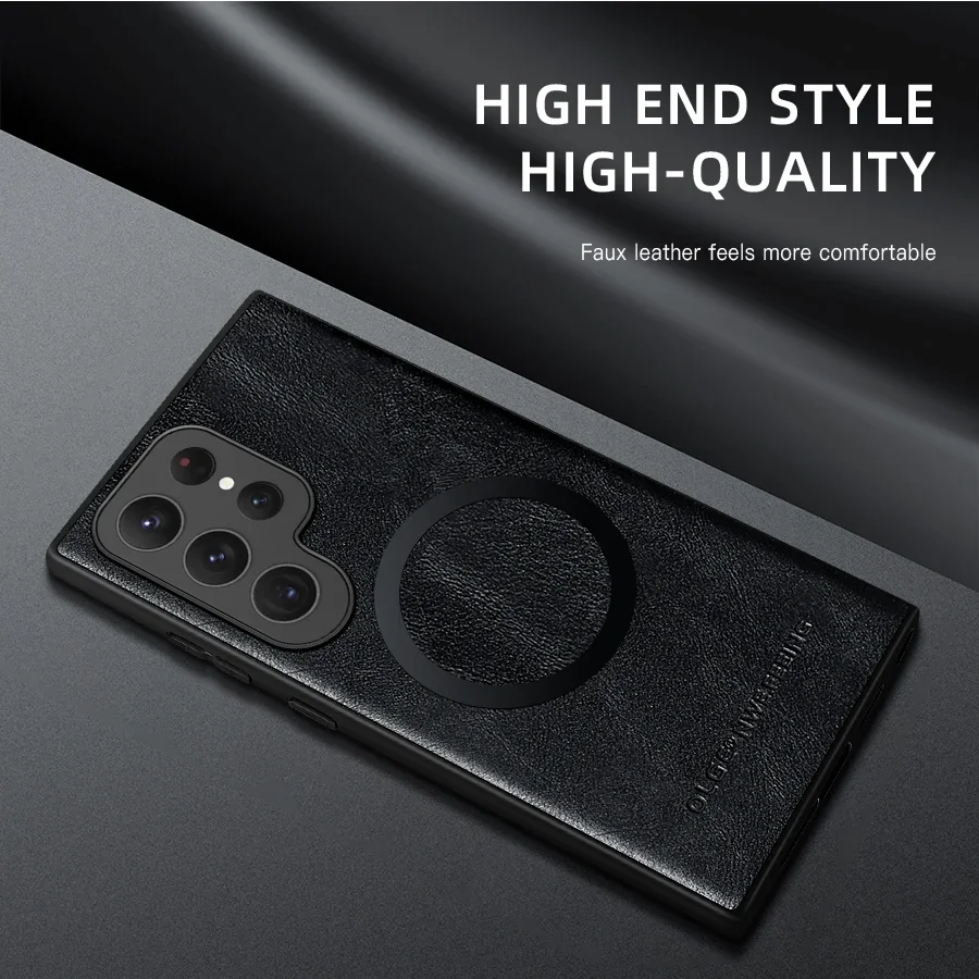 Magnetic Leather Case for Samsung Galaxy S25 S24 Ultra S20 S21 S23 S22 Note 20 Plus S25Ultra Car Wireless Charge Magsafe Cover