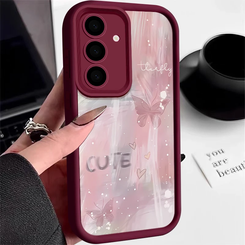Pink Gradient Butterfly Case For Samsung Galaxy S26 FE S25 S24 S23 Ultra A57A37 A27 A18 A17 A16 A56 A36 A15 A55 A54 Phone Cover