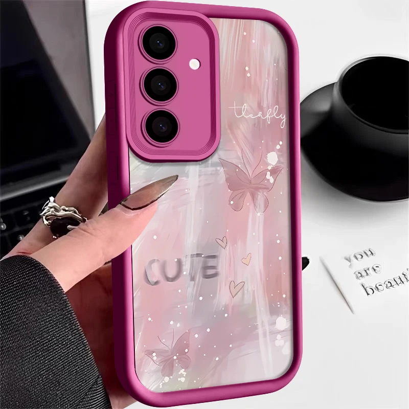 Pink Gradient Butterfly Case For Samsung Galaxy S26 FE S25 S24 S23 Ultra A57A37 A27 A18 A17 A16 A56 A36 A15 A55 A54 Phone Cover