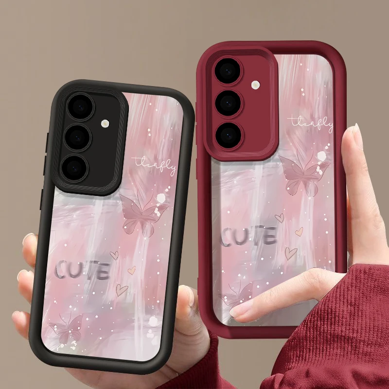 Pink Gradient Butterfly Case For Samsung Galaxy S26 FE S25 S24 S23 Ultra A57A37 A27 A18 A17 A16 A56 A36 A15 A55 A54 Phone Cover