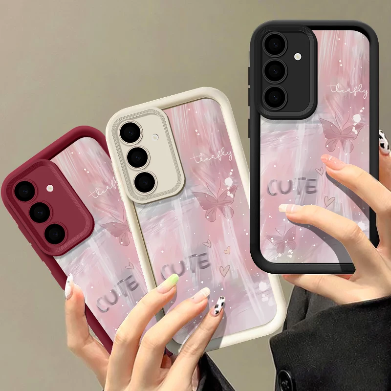 Pink Gradient Butterfly Case For Samsung Galaxy S26 FE S25 S24 S23 Ultra A57A37 A27 A18 A17 A16 A56 A36 A15 A55 A54 Phone Cover