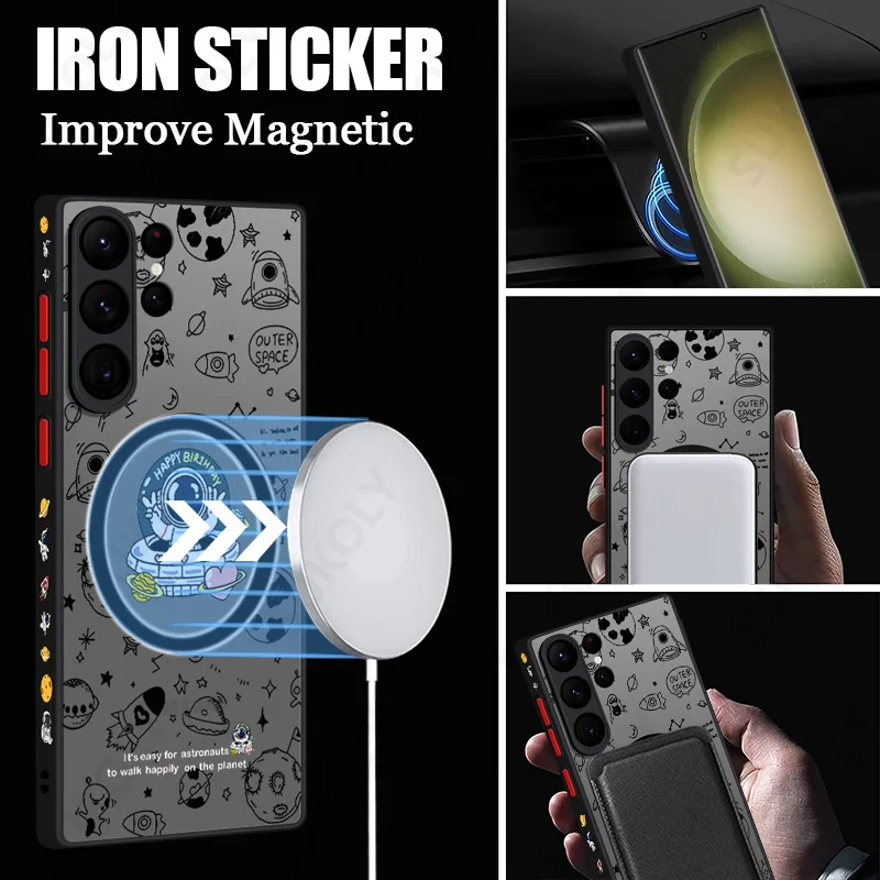 Magnetic Space Astronaut Case For Samsung Galaxy S26 S23 S22 S24 Ultra S21 FE S25 Plus Back Cover For Magsafe Wireless Charge