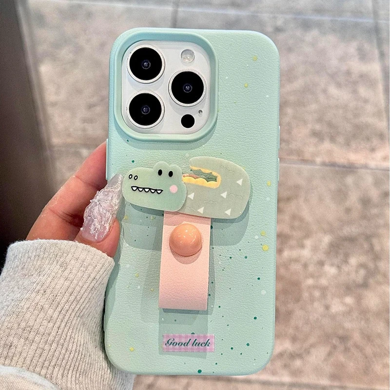 Korean Cute 3D Dog Cat Rabbit Finger Ring Support Phone Case For iPhone 16 15 14 13 11 12 Pro Max Plus X XS Holder Stand Cover