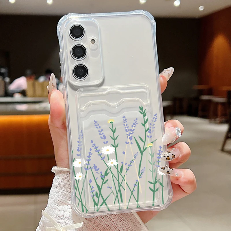 Flower Case For Samsung Galaxy A55 A35 A15 A54 5G A17 A16 A26 A36 A56 S25 Edge S20 FE S21 S22 S23 S26 S24 Ultra Card Slots Cover