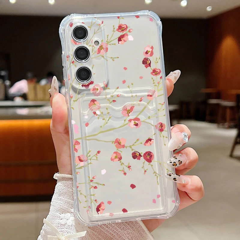 Flower Case For Samsung Galaxy A55 A35 A15 A54 5G A17 A16 A26 A36 A56 S25 Edge S20 FE S21 S22 S23 S26 S24 Ultra Card Slots Cover