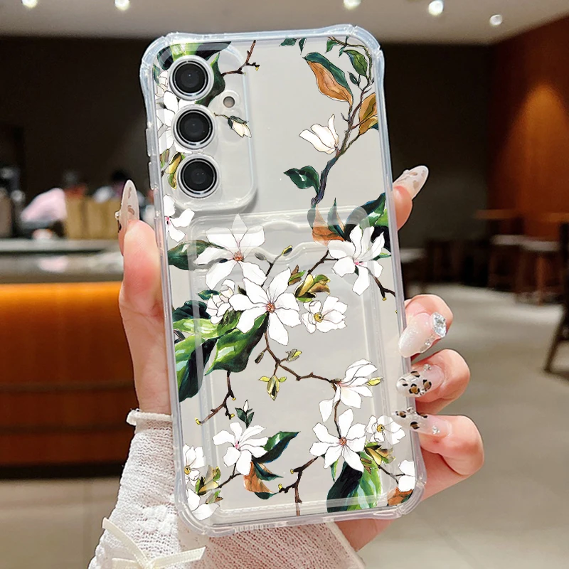 Flower Case For Samsung Galaxy A55 A35 A15 A54 5G A17 A16 A26 A36 A56 S25 Edge S20 FE S21 S22 S23 S26 S24 Ultra Card Slots Cover