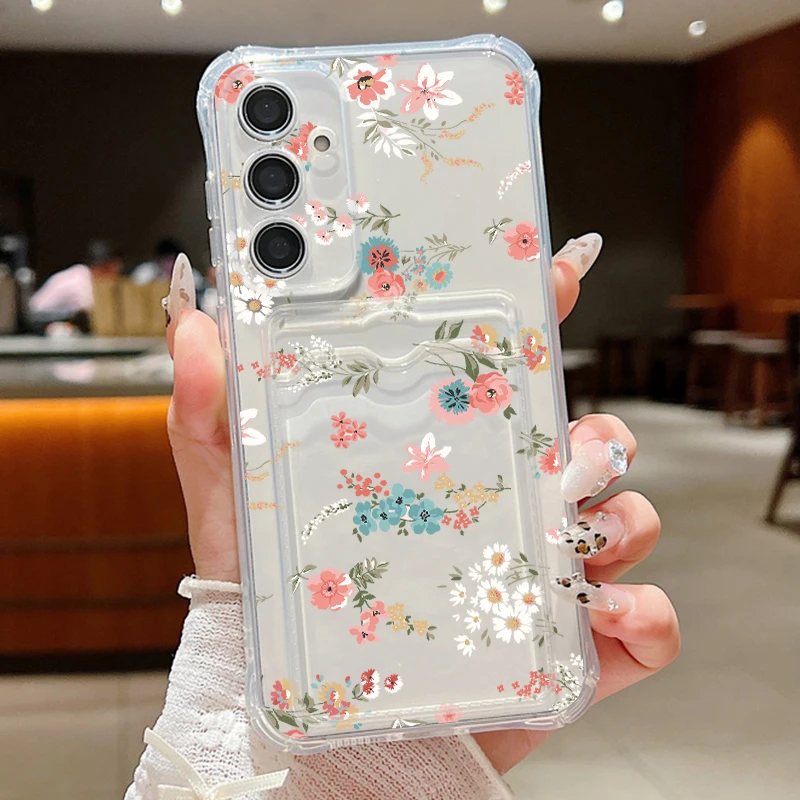 Flower Case For Samsung Galaxy A55 A35 A15 A54 5G A17 A16 A26 A36 A56 S25 Edge S20 FE S21 S22 S23 S26 S24 Ultra Card Slots Cover