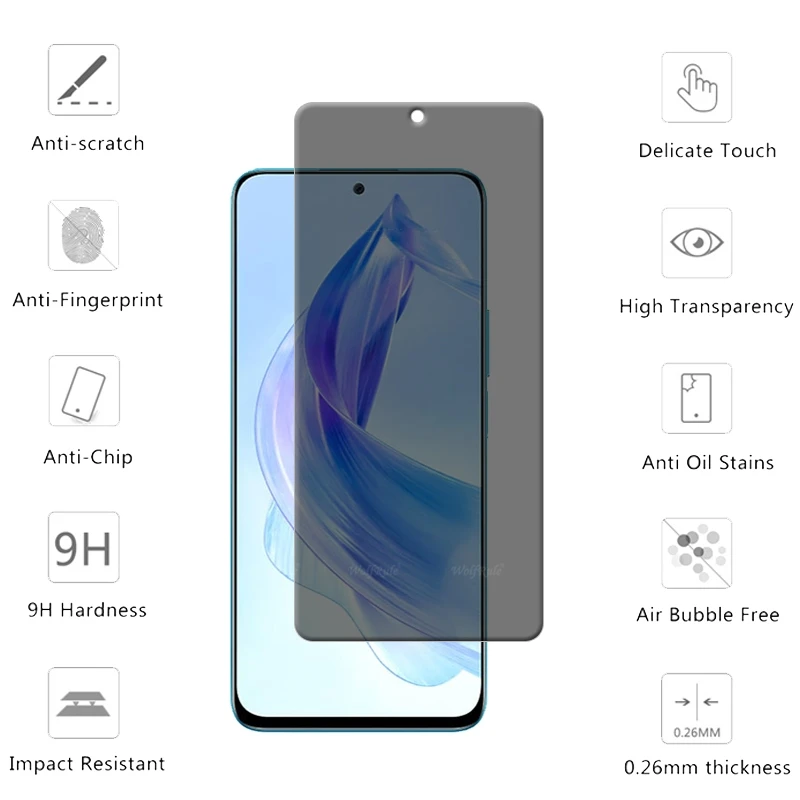 4Pcs For Honor 90 Lite Glass Huawei Honor 90 Lite Tempered Glass 9H Anti-Spy Cover Glue Privacy Screen Protector Honor 90 Lite