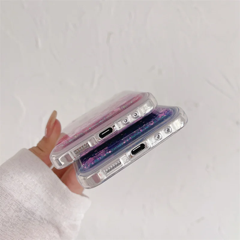 Glitter Color Hearts Sequins Quicksand Case for Samsung Z Flip 6 7 Liquid Sparkle Folding Cell Phone Cover Soft Protective Shell