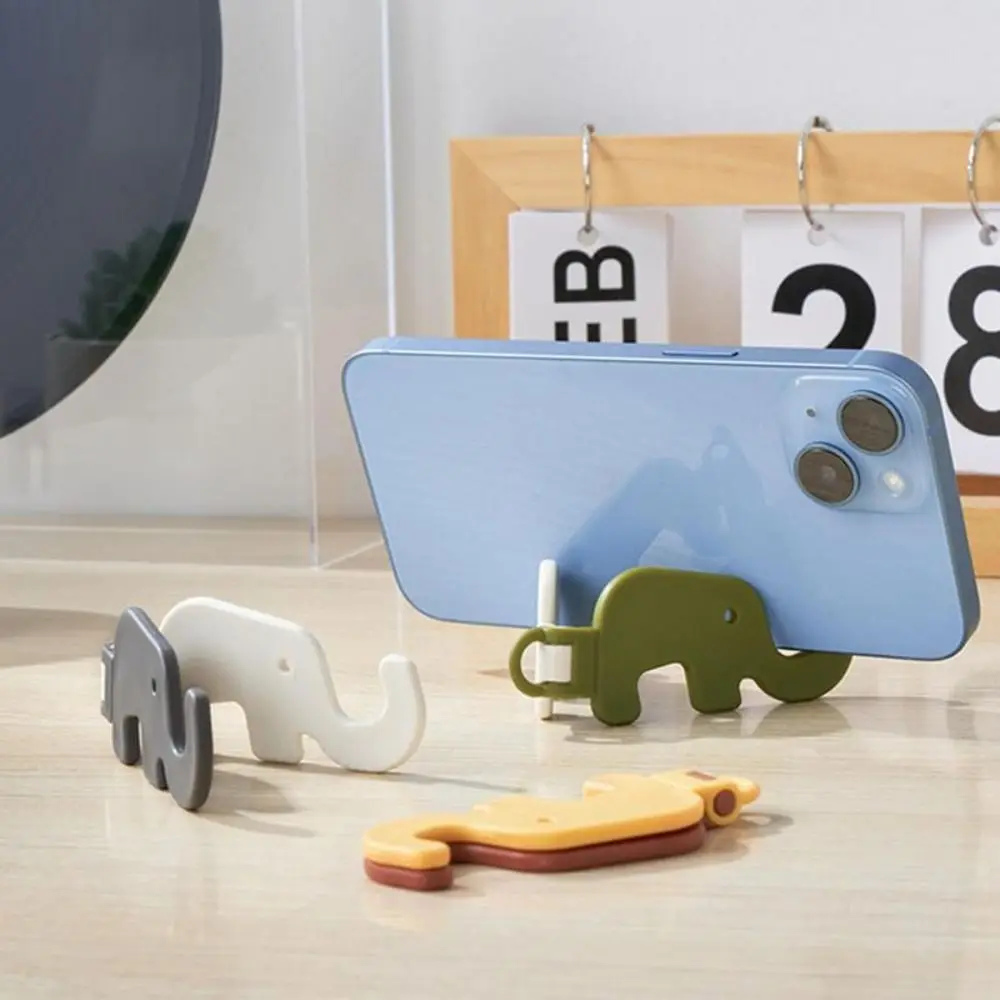 Mini Elephant Cute Cartoon Animal Lazy Desktop Mobile Phone Stand Base Foldable Storage Key Chain Design Easy To Carry