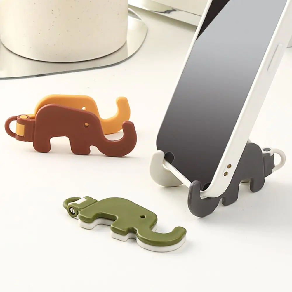 Mini Elephant Cute Cartoon Animal Lazy Desktop Mobile Phone Stand Base Foldable Storage Key Chain Design Easy To Carry