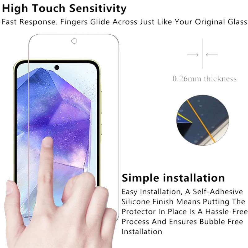 for Samsung A55 A56 S26 Tempered Glass Screen Protector Samsung Galaxy A55 A54 A14 A35 A34 A52 A52S A36 A15 A16 A25 S24 S25 S26