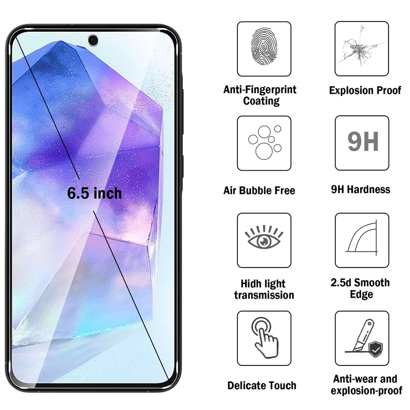 for Samsung A55 A56 S26 Tempered Glass Screen Protector Samsung Galaxy A55 A54 A14 A35 A34 A52 A52S A36 A15 A16 A25 S24 S25 S26