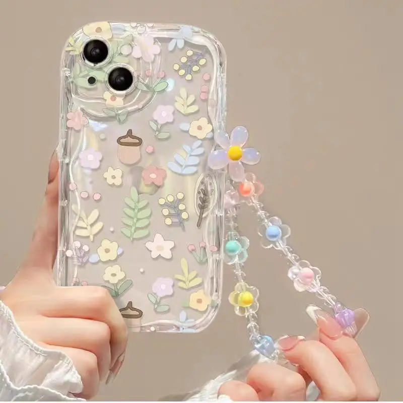 Flower Wrist Chain Phone Case For Samsung Galaxy A16 A06 A54 A55 A35 A24 A25 A15 A34 A31 A32 A51 A52 A71 S25 Ultra S24 FE Cover