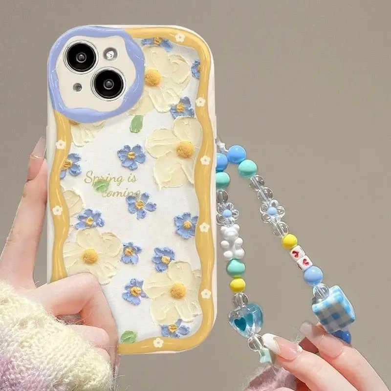 Flower Wrist Chain Phone Case For Samsung Galaxy A16 A06 A54 A55 A35 A24 A25 A15 A34 A31 A32 A51 A52 A71 S25 Ultra S24 FE Cover