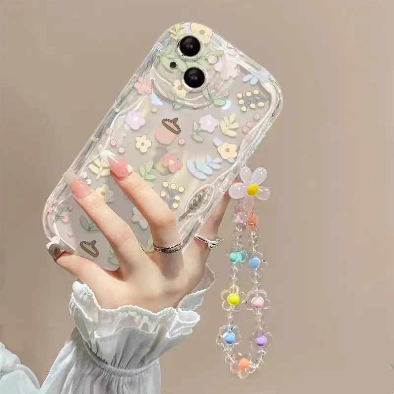 Flower Wrist Chain Phone Case For Samsung Galaxy A16 A06 A54 A55 A35 A24 A25 A15 A34 A31 A32 A51 A52 A71 S25 Ultra S24 FE Cover