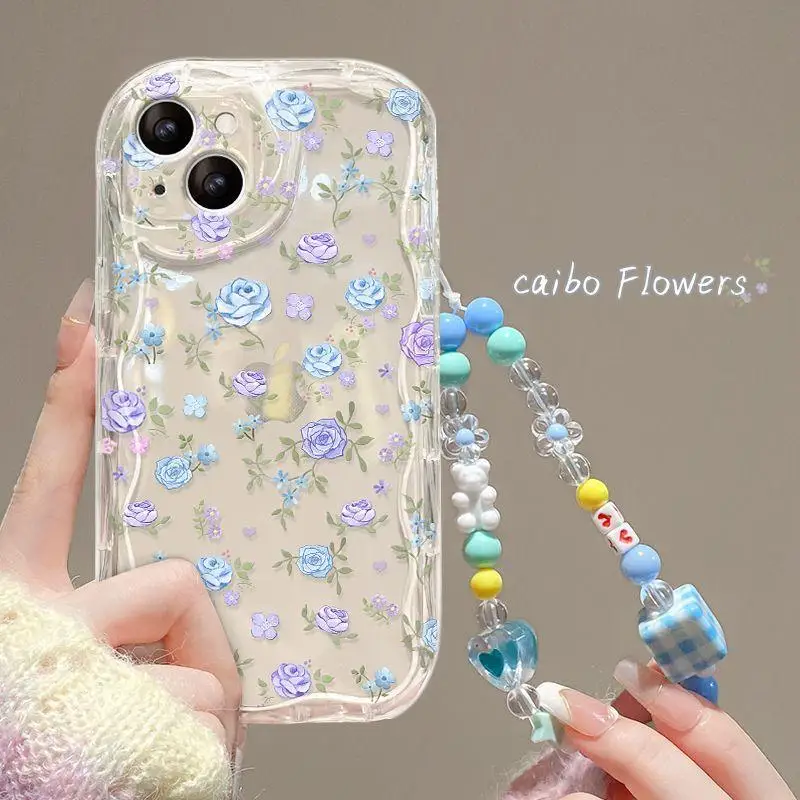 Flower Wrist Chain Phone Case For Samsung Galaxy A16 A06 A54 A55 A35 A24 A25 A15 A34 A31 A32 A51 A52 A71 S25 Ultra S24 FE Cover