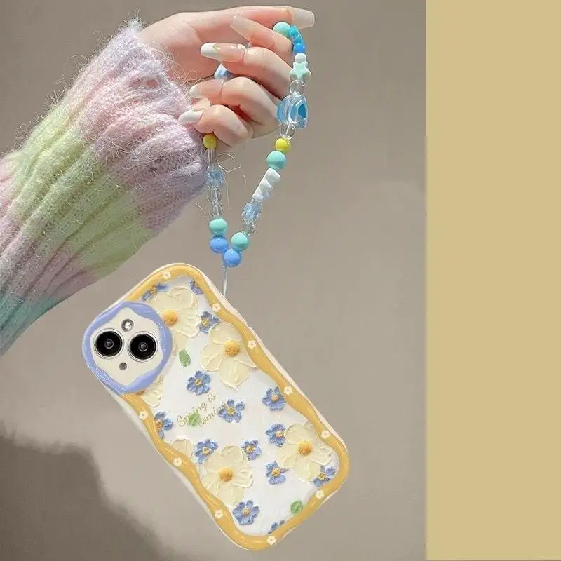 Flower Wrist Chain Phone Case For Samsung Galaxy A16 A06 A54 A55 A35 A24 A25 A15 A34 A31 A32 A51 A52 A71 S25 Ultra S24 FE Cover