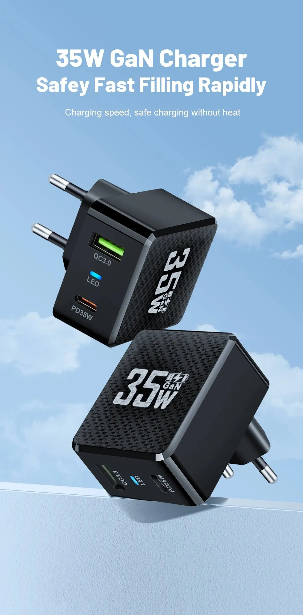 35W GaN USB Type C Charger Tablet Fast Charger QC3.0 PD3.0 Charge Adaper For Iphone 15 Xiaomi Poco F5 Laptop Charger