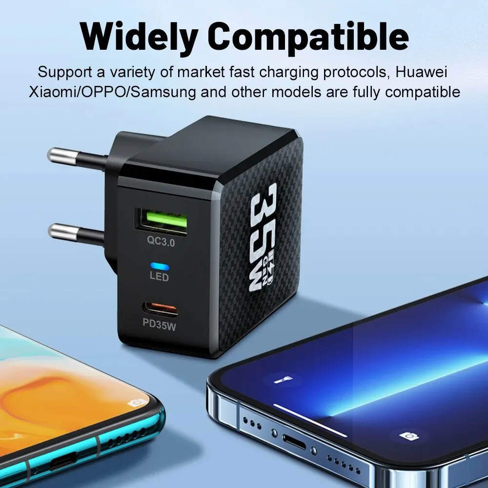 35W GaN USB Type C Charger Tablet Fast Charger QC3.0 PD3.0 Charge Adaper For Iphone 15 Xiaomi Poco F5 Laptop Charger