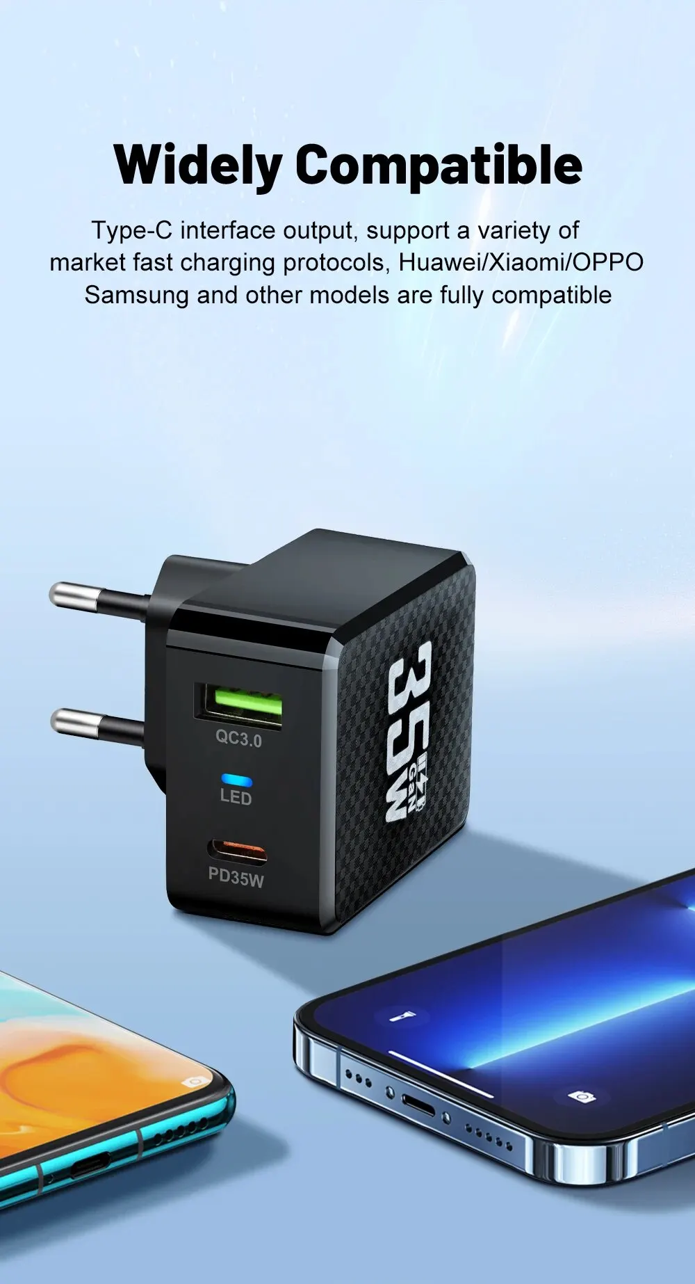 35W GaN USB Type C Charger Tablet Fast Charger QC3.0 PD3.0 Charge Adaper For Iphone 15 Xiaomi Poco F5 Laptop Charger