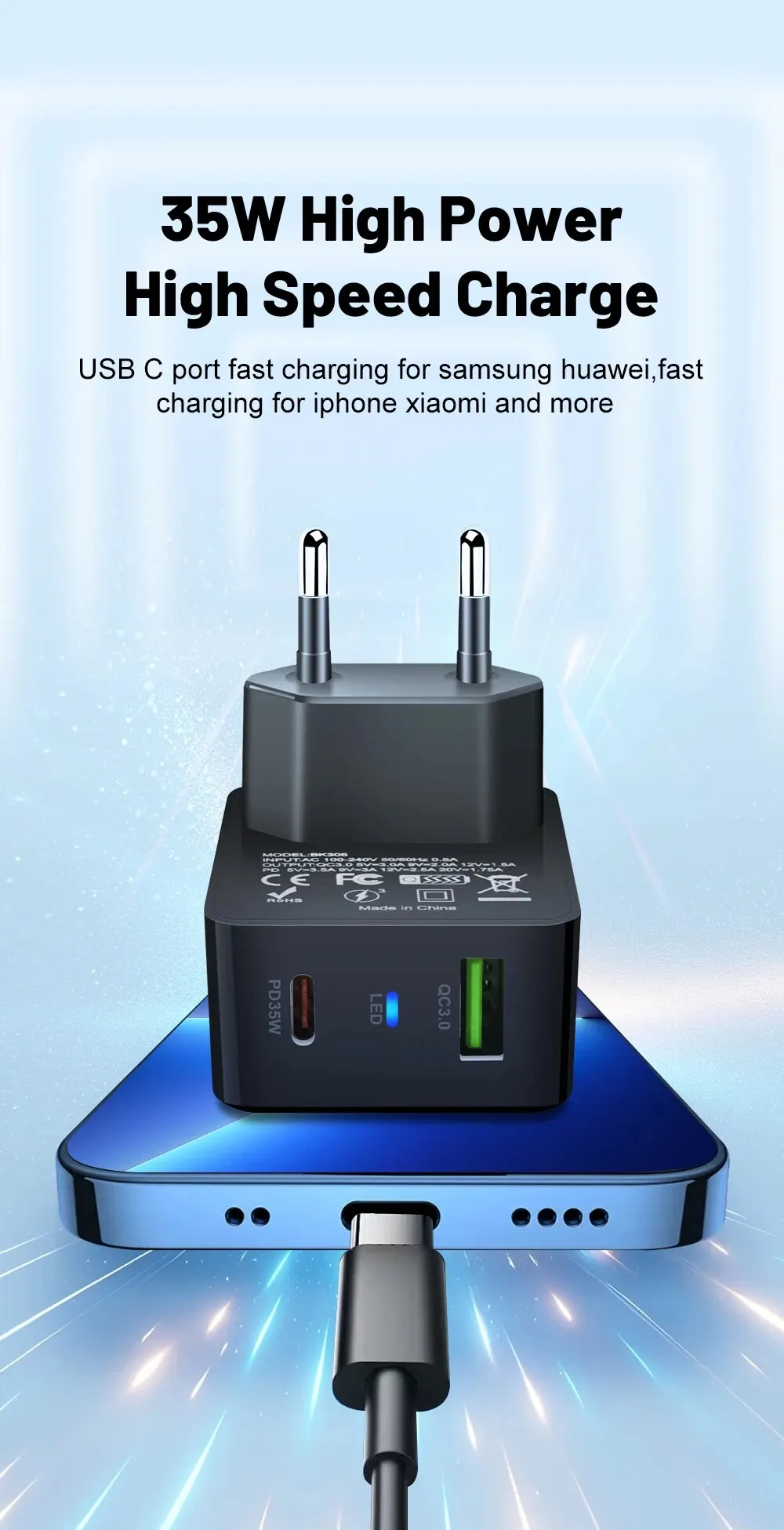 35W GaN USB Type C Charger Tablet Fast Charger QC3.0 PD3.0 Charge Adaper For Iphone 15 Xiaomi Poco F5 Laptop Charger